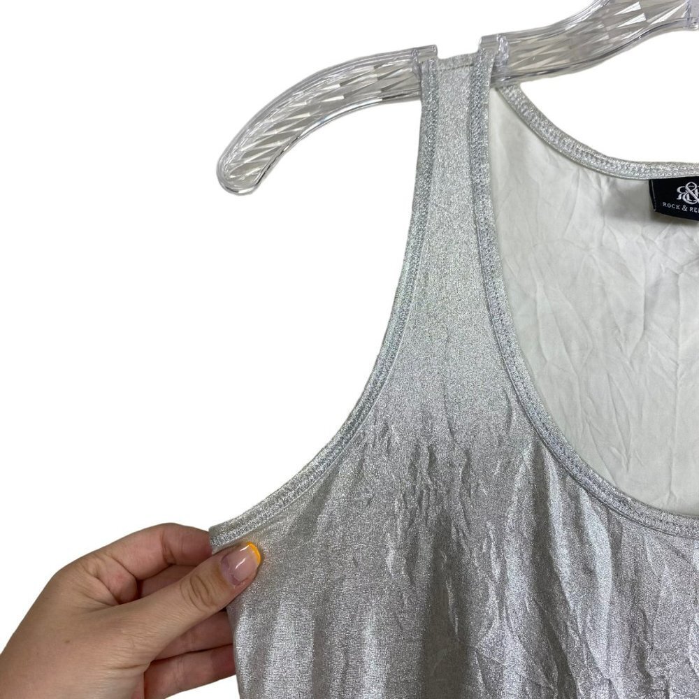 Rock & Republic Rockstar Silver Tank Top Metallic Stretchy‎ Shirt Size XS - Picture 5 of 10